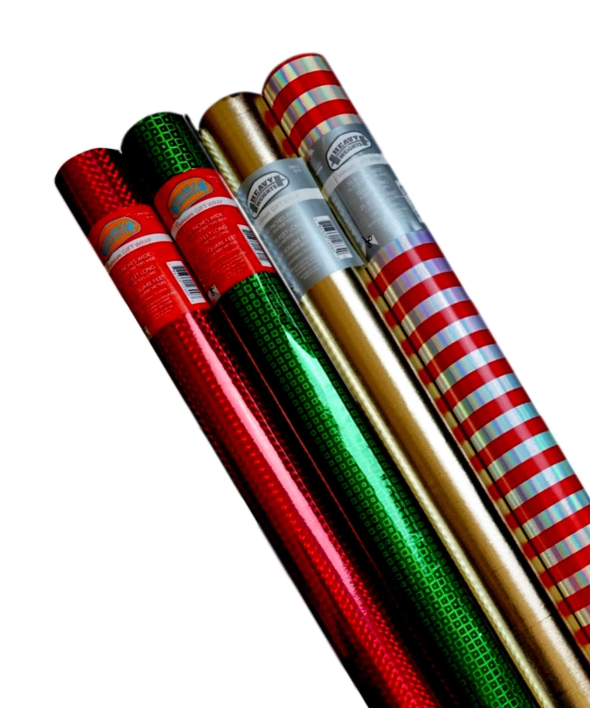 Premium Gift Wrap (4 Rolls, 100 sq ft Total) Heavy Weight Shiny Metallic  Wrapping Paper Colors Vary